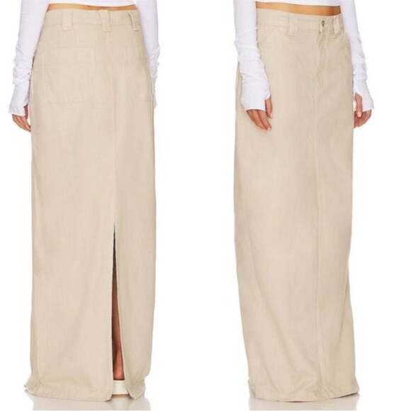 Helsa NEW Workwear Long Y2K Khaki Cotton Casual Tan Maxi Skirt in Taupe Size S - Picture 2 of 9